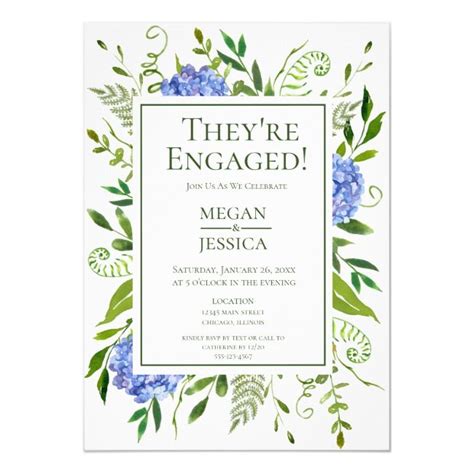 lgbtq blue hydrangeas floral engagement party invitation ad