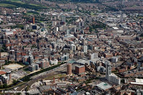 aeroengland panoramic aerial photograph  leeds city centre uk