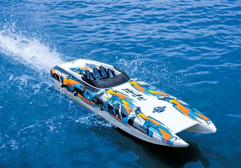 traxxas rc speed boat dcb  widebody  cm catamaran orange  traxxas