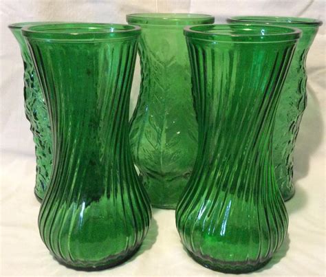 set of 5 vintage forest green glass vases 1145028 wedding