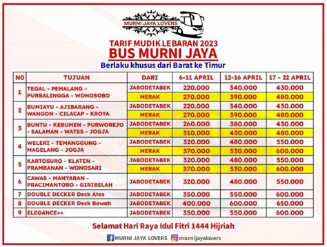 harga tiket bus lebaran   po rute tarif terbaru
