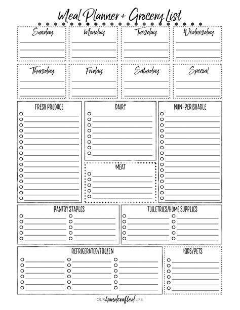 printable menu planner  printable