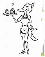 Waitress Fox Cocktail Stock sketch template