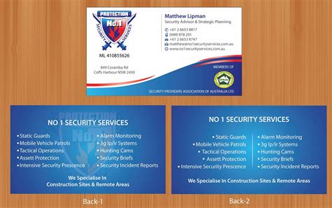 construction business card design    security services pty   sbss design
