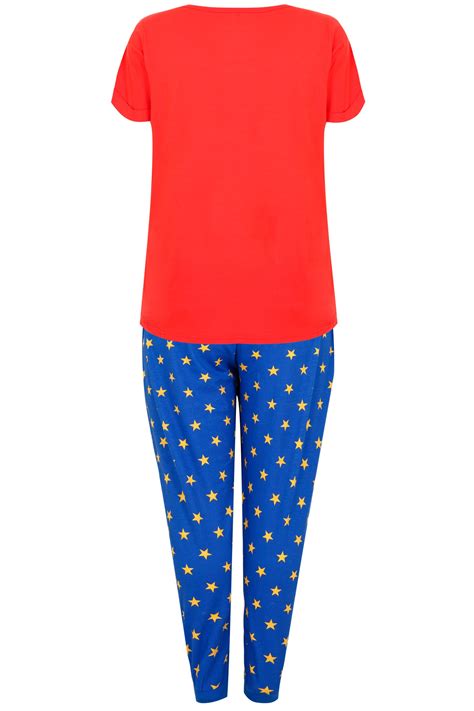 red and blue wonder woman print pyjama set plus size 16 to 36