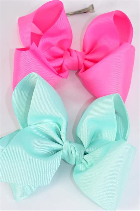 Hair Bow Cheer Type Bows Hot Pink And Mint Green Mix