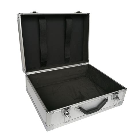 silver aluminum carry case  black handle aluminium tool carrying boxes
