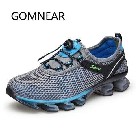 gomnear mens super light running shoes outdoor blue mesh breathable running shoes cushioning
