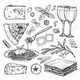Italian Food Vector Illustration Drawing Pizza Drawn Hand Cheese Getdrawings Kinds Wine Different Royalty sketch template