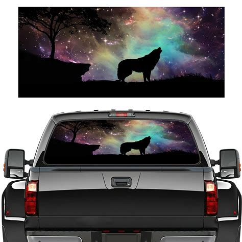 buy rear window graphic decal  trucks suv cars universalstarry sky wolf perforated vinyl