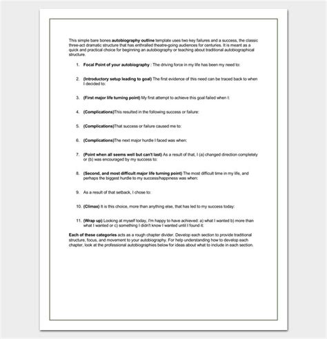 autobiography outline template format samples