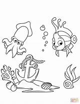 Calamar Inktvis Squid Kleurplaat Marino Calamari Fondale Pesce Ancla Pesci Imprimir Ancora Persa Stampare Peces sketch template