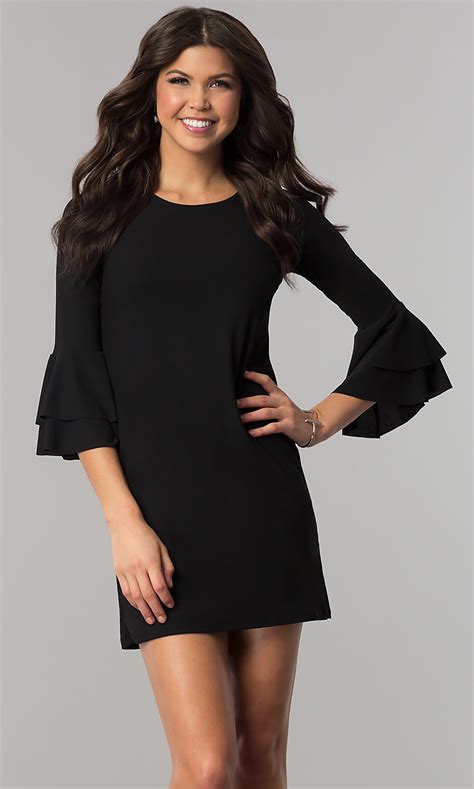 Short Shift Little Black Party Dress With 3 4 Sleeves