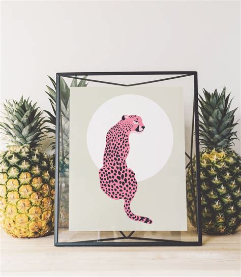 cheetah print pink leopard art print boho home decor blush etsy