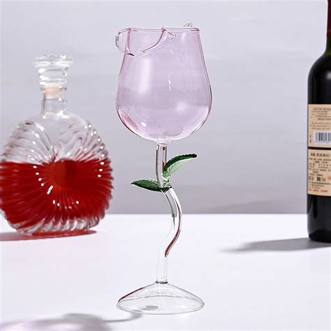 unique rose wine glass  colored rose leaves rose shaped red wine goblet cocktail cup