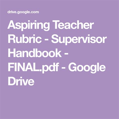 aspiring teacher rubric supervisor handbook finalpdf google drive rubrics teacher