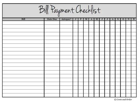 printable bill payment checklist