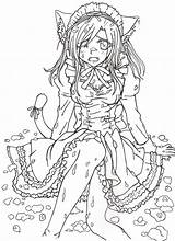Maid Neko Coloring Anime sketch template