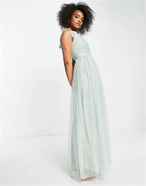 Anaya With Love Off The Shoulder Ruffle Sleeve Maxi Dress In Misty