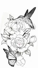 Tattoo Flower Drawings Hummingbird Butterfly Roses Tattoos Drawing Flowers Rose Bird Sketch Sketches Sleeve Choose Board sketch template