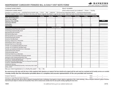 printable caregiver daily checklist template