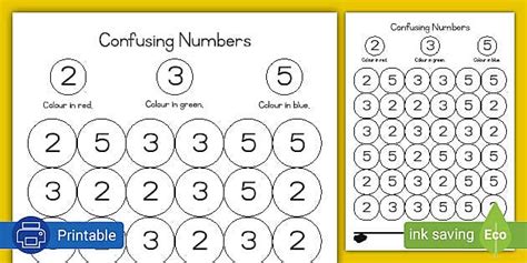 colouring confusing numbers activity 2 3 and 5 twinkl