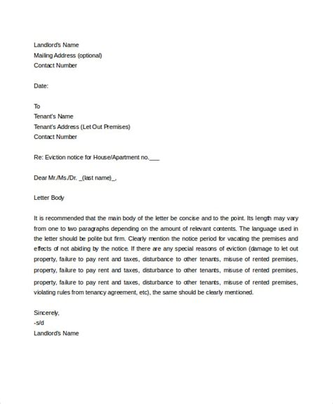 landlord eviction letter sample master  template document