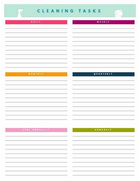 weekly cleaning schedule template   printable house cleaning