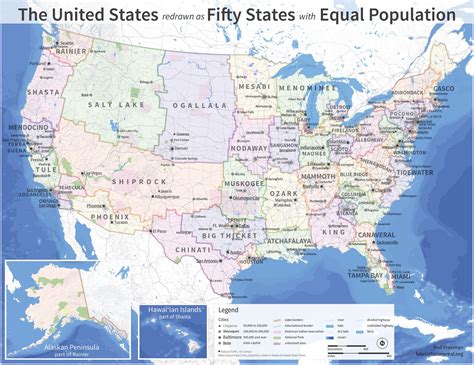 united states redrawn  fifty states  equal population credit   comments mapporn