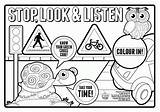 Safety Coloring Pages Signs Road Sign Printable Colouring Kids Traffic Children Color Clipart Printables Sheets Worksheets Stop Listen Look Prevention sketch template