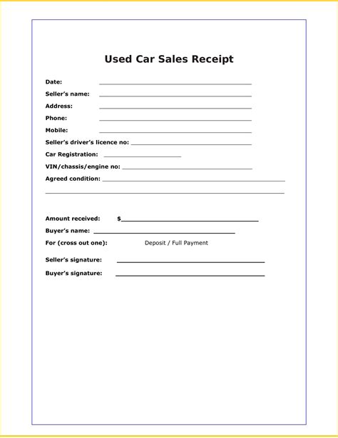 sell car receipt template receipt templates