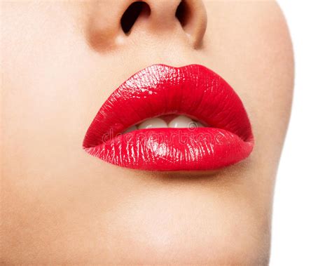woman s lips with red lipstick stock image image of