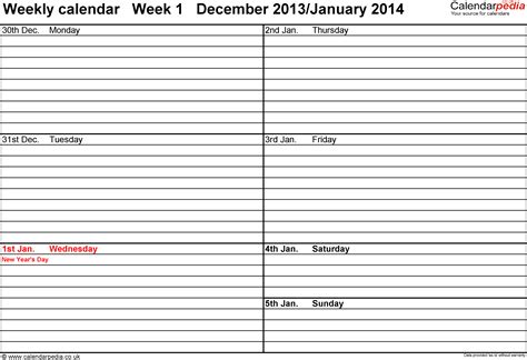 weekly calendar 2014 uk free printable templates for excel