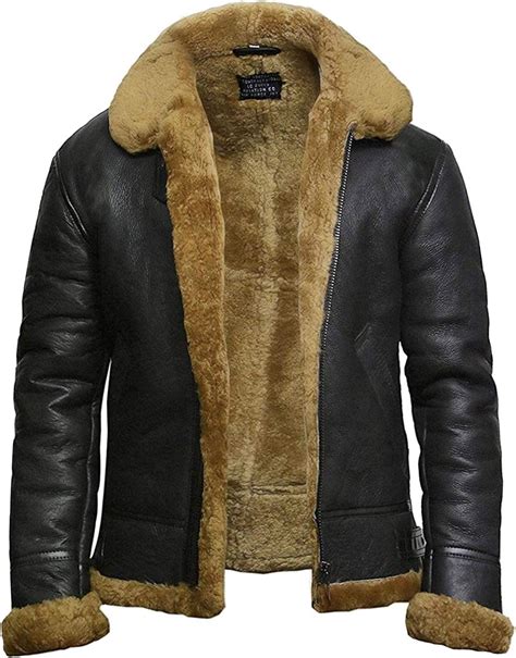 mens leather bomber jacket genuine  shearling aviator flying jacket  amazon mens clothing store