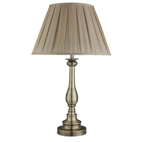 Searchlight 4023ab Antique Brass Table Lamp With Mink Pleated Fabric