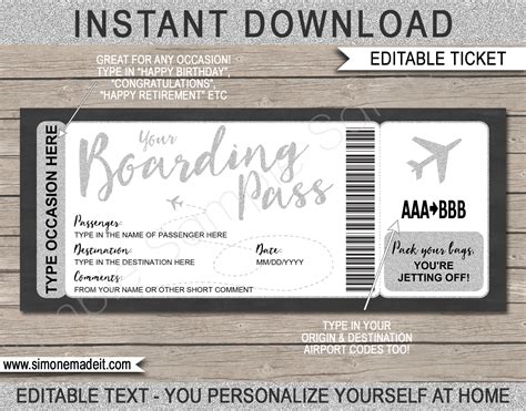 printable boarding pass ticket template fake plane ticket trip reveal