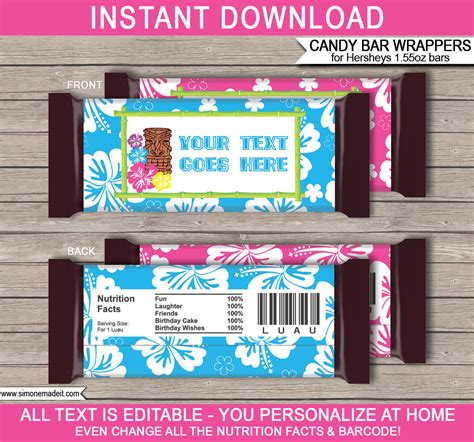 luau hershey candy bar wrappers personalized candy bars