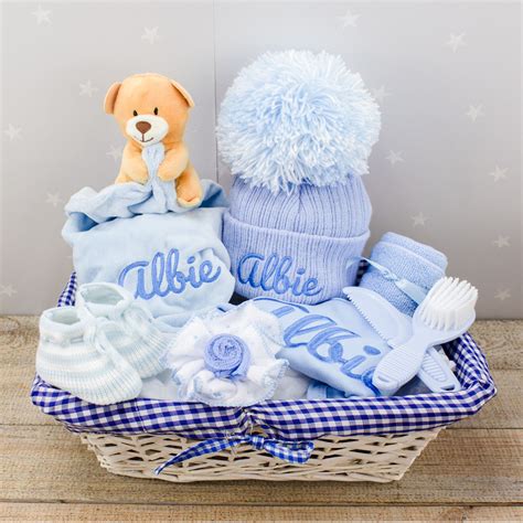 personalised baby boy essentials gift basket heavensent baby gifts