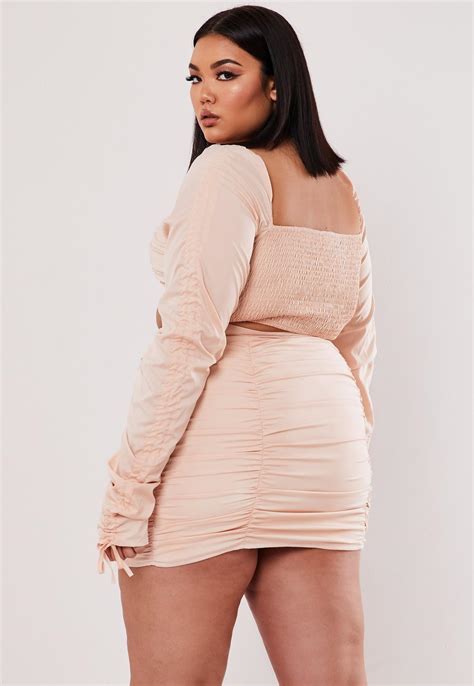 Plus Size Nude Co Ord Ruched Milkmaid Top Missguided