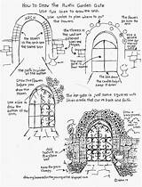 Drawing Gate Worksheets Draw Garden Arch Stone Drawings Rustic Young Lessons Gardens Artist Archway Painting Gates Sketches Worksheet Sketch Landscape sketch template