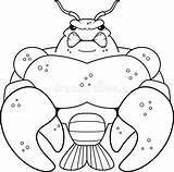 Gamberi Muscolari Arrabbiato Fumetto Crawfish Cuoco Unico Cartone Vettore Scatole Annoiato sketch template