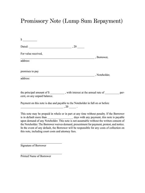 printable promissory note  fill  printable fillable blank
