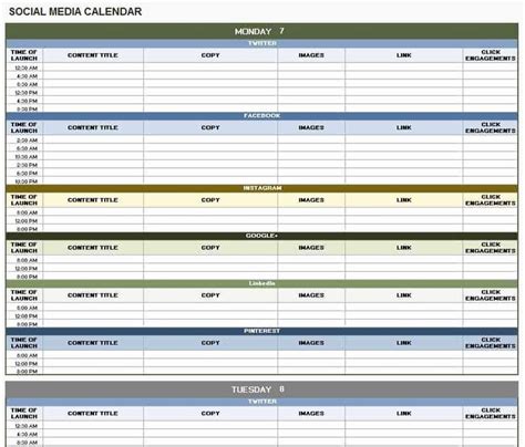 social media posting schedule template inspirational  fre social