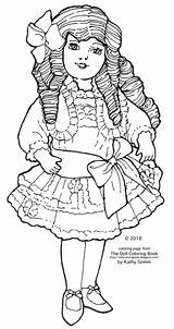 Doll Coloring Bows China Frilly Porcelain Victorian Long Ruffles Dressed Pansies Locks Curly Fancy Dress Description Big sketch template