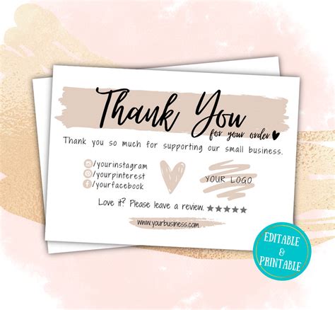 printable   card  small business add logo  etsy