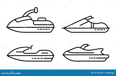 jet ski icons set outline style stock vector illustration  rider