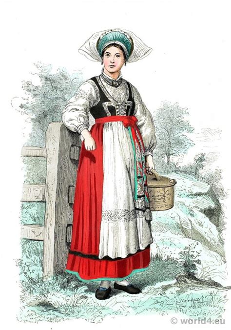 Girl In Traditional Folk Dress From Blekinge Sweden 1860