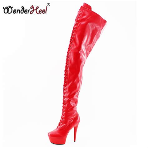 wonderheel 15cm stiletto heel women boots red matt over the knee ultra