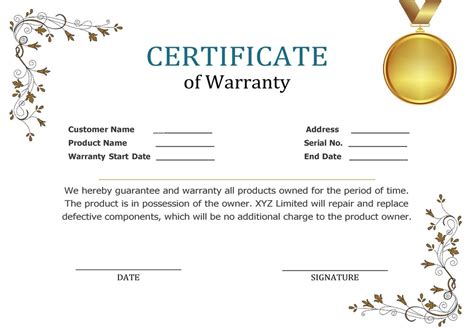 warranty certificate letter format  word