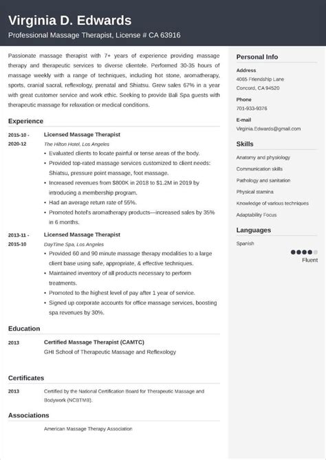 Massage Therapist Resume Example With Skills Writing Tips